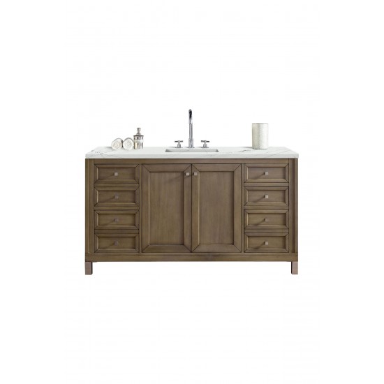 Chicago 60" Single Vanity, Whitewashed Walnut w/ 3 CM Ethereal Noctis Quartz Top