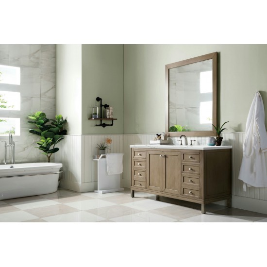 Chicago 60" Single Vanity, Whitewashed Walnut w/ 3 CM Ethereal Noctis Quartz Top