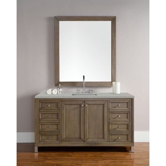 Chicago 60" Single Vanity, Whitewashed Walnut w/ 3 CM Eternal Serena Quartz Top