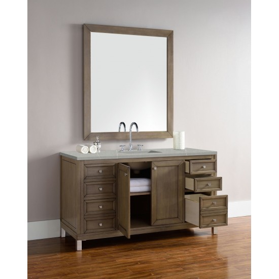 Chicago 60" Single Vanity, Whitewashed Walnut w/ 3 CM Eternal Serena Quartz Top