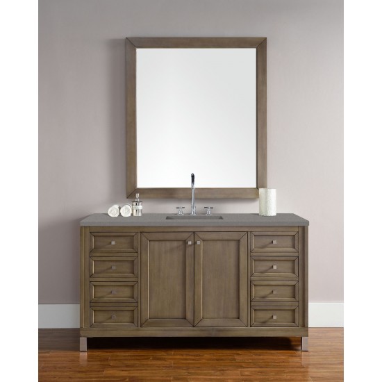 Chicago 60" Single Vanity, Whitewashed Walnut w/ 3 CM Grey Expo Quartz Top