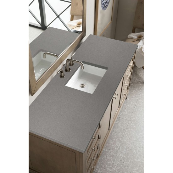 Chicago 60" Single Vanity, Whitewashed Walnut w/ 3 CM Grey Expo Quartz Top