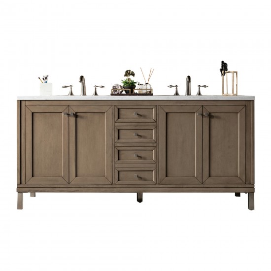 Chicago 72" Double Vanity Walnut w/3 CM Arctic Fall Solid Surface Top