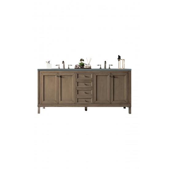 Chicago 72" Double Vanity, Whitewashed Walnut w/ 3 CM Cala Blue Quartz Top