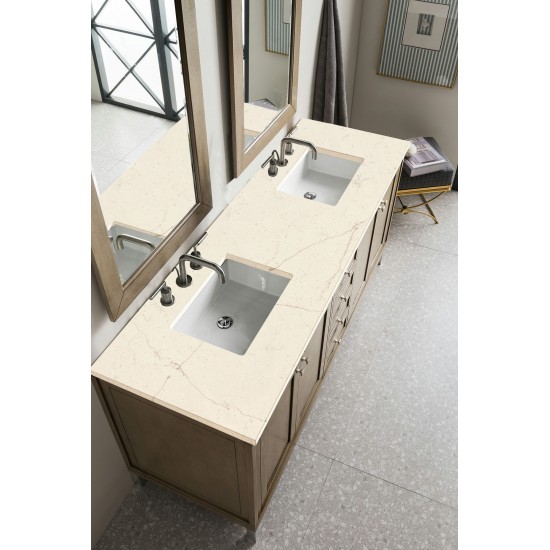 Chicago 72" Double Vanity, Whitewashed Walnut w/ 3 CM Eternal Marfil Quartz Top