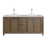 Chicago 72" Double Vanity, Whitewashed Walnut w/ 3 CM Eternal Serena Quartz Top