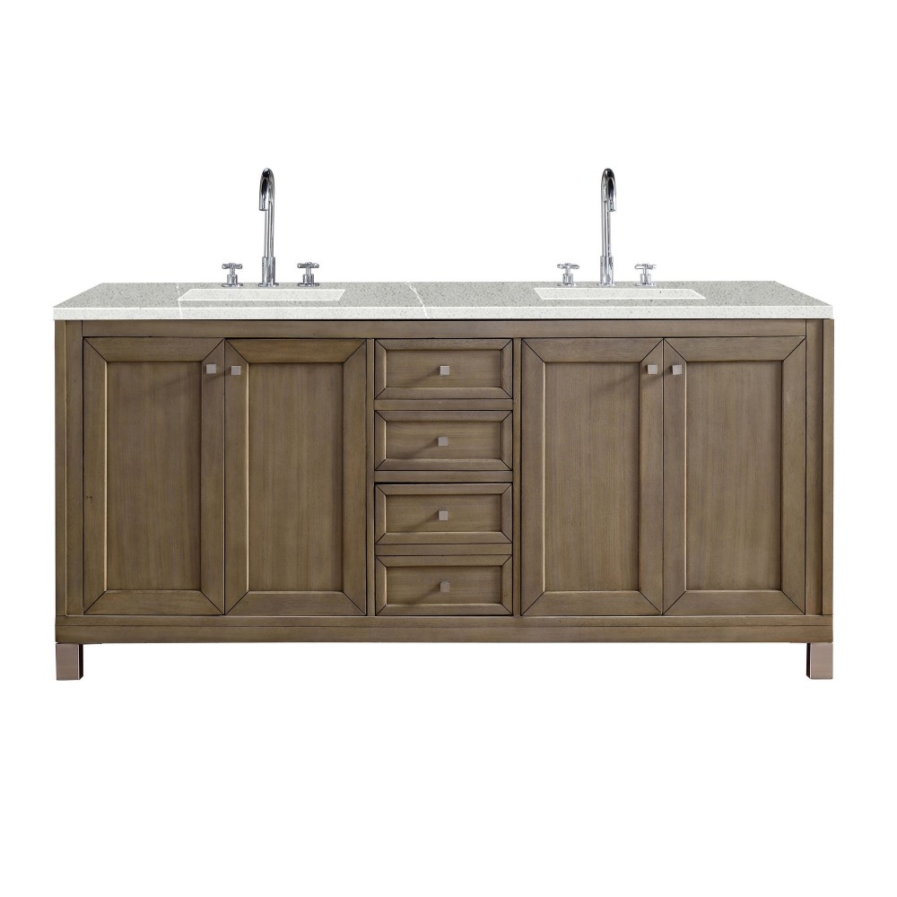 Chicago 72" Double Vanity, Whitewashed Walnut w/ 3 CM Eternal Serena Quartz Top