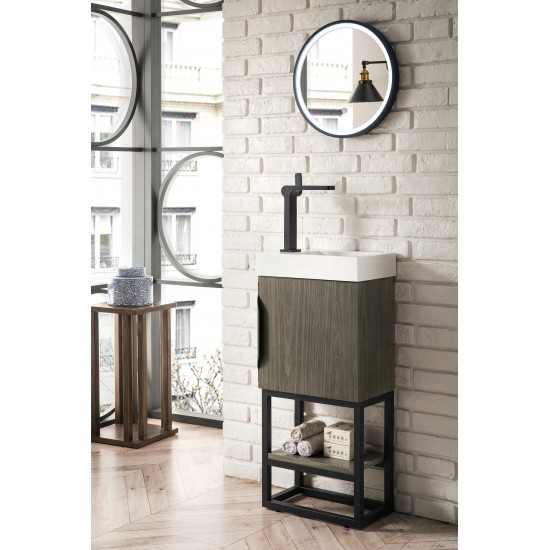 Columbia 16" Single Vanity, Ash Gray, Matte Black, w/ White Glossy Composite Top