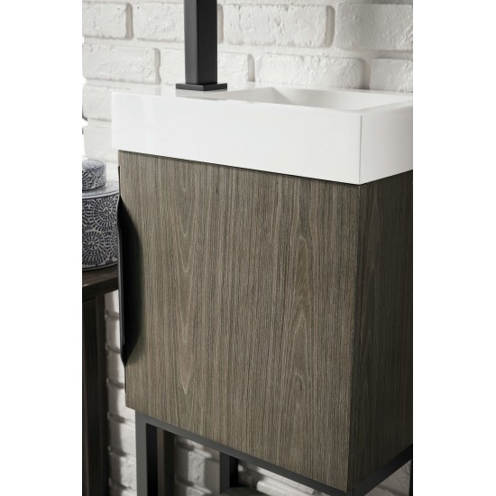Columbia 16" Single Vanity, Ash Gray, Matte Black, w/ White Glossy Composite Top