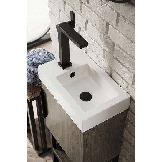 Columbia 16" Single Vanity, Ash Gray, Matte Black, w/ White Glossy Composite Top