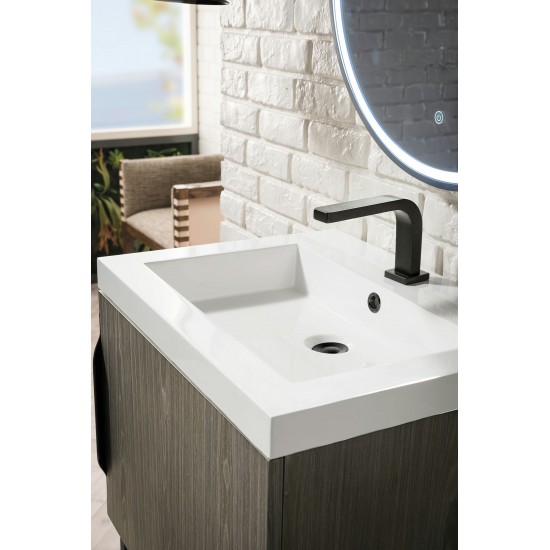 Columbia 24" Single Vanity, Ash Gray, Matte Black w/ White Glossy Composite Top