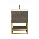 Columbia 24" Single Vanity, Ash Gray, Radiant Gold w/ White Glossy Composite Top