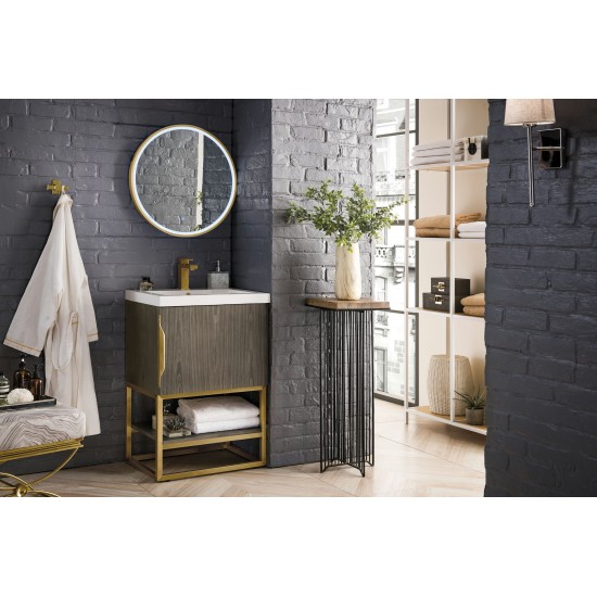 Columbia 24" Single Vanity, Ash Gray, Radiant Gold w/ White Glossy Composite Top