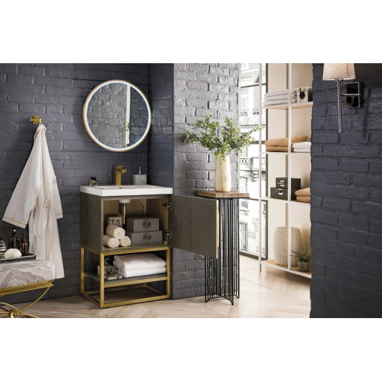 Columbia 24" Single Vanity, Ash Gray, Radiant Gold w/ White Glossy Composite Top