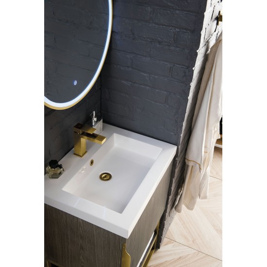 Columbia 24" Single Vanity, Ash Gray, Radiant Gold w/ White Glossy Composite Top
