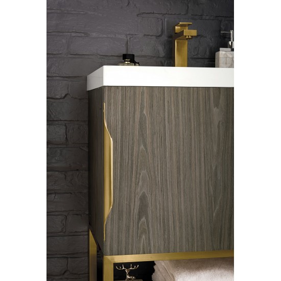Columbia 24" Single Vanity, Ash Gray, Radiant Gold w/ White Glossy Composite Top