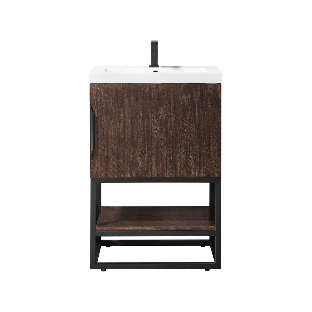 Columbia 24" Single Vanity Coffee Oak Matte Black w/ White Glossy Composite Top