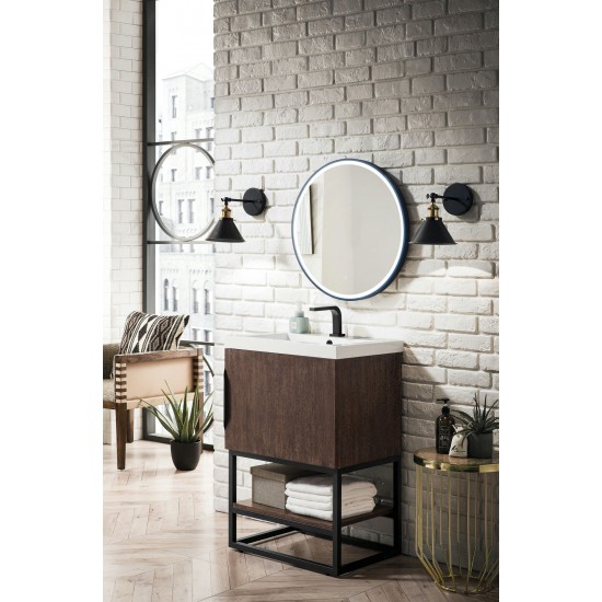 Columbia 24" Single Vanity Coffee Oak Matte Black w/ White Glossy Composite Top