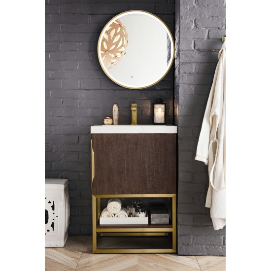 Columbia 24" Single Vanity Coffee Oak Radiant Gold w/ White Glossy Composite Top