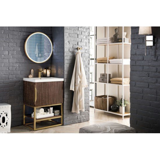 Columbia 24" Single Vanity Coffee Oak Radiant Gold w/ White Glossy Composite Top