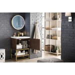 Columbia 24" Single Vanity Coffee Oak Radiant Gold w/ White Glossy Composite Top
