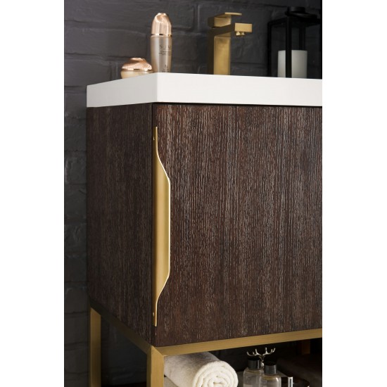 Columbia 24" Single Vanity Coffee Oak Radiant Gold w/ White Glossy Composite Top
