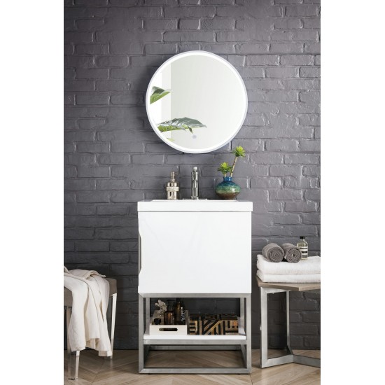 Columbia 24" Single Vanity Glossy White Nickel w/White Glossy Composite Top