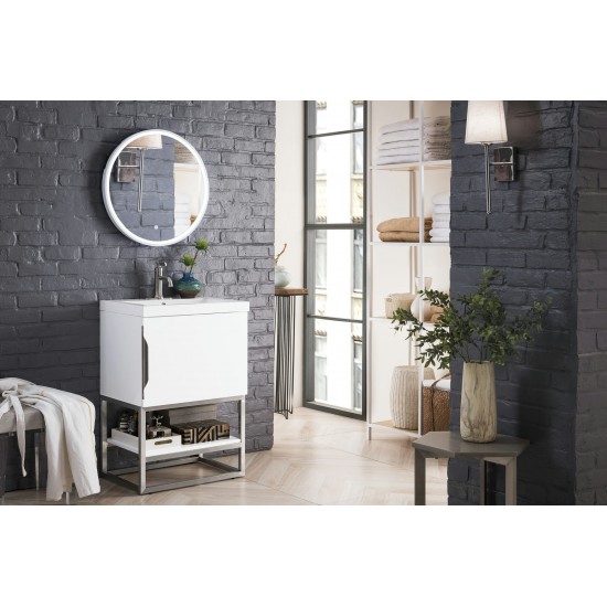 Columbia 24" Single Vanity Glossy White Nickel w/White Glossy Composite Top