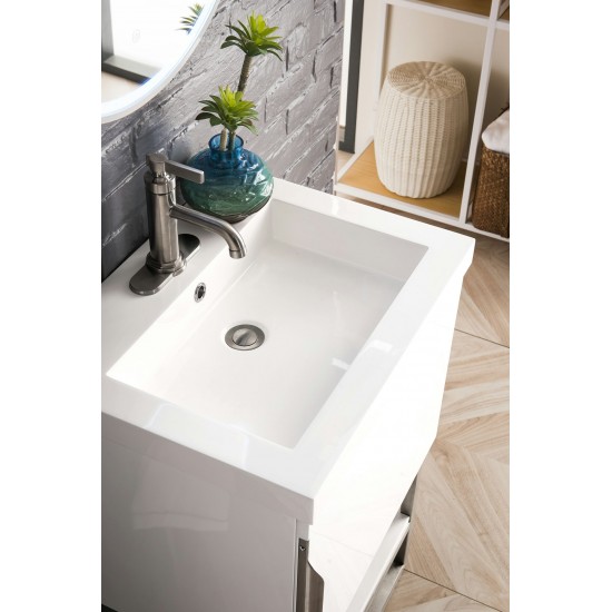 Columbia 24" Single Vanity Glossy White Nickel w/White Glossy Composite Top