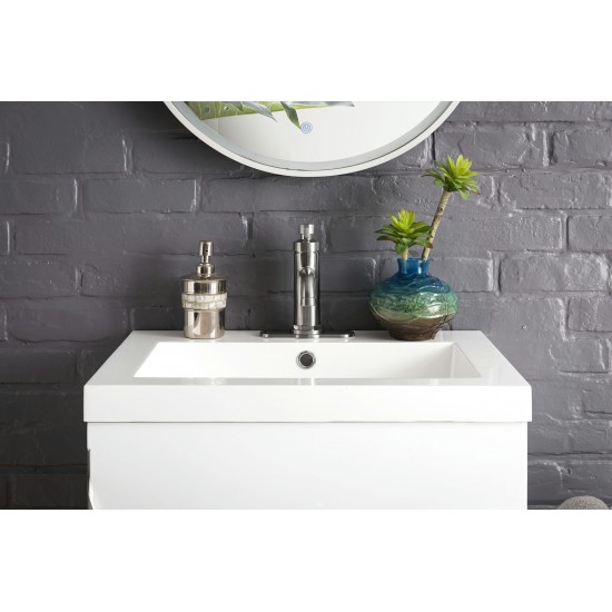 Columbia 24" Single Vanity Glossy White Nickel w/White Glossy Composite Top