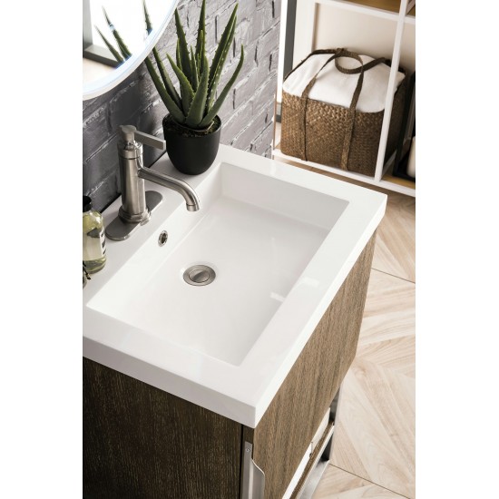 Columbia 24" Single Vanity Latte Oak Brushed Nickel w/White Glossy Composite Top