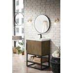 Columbia 24" Single Vanity, Latte Oak, Matte Black w/ White Glossy Composite Top