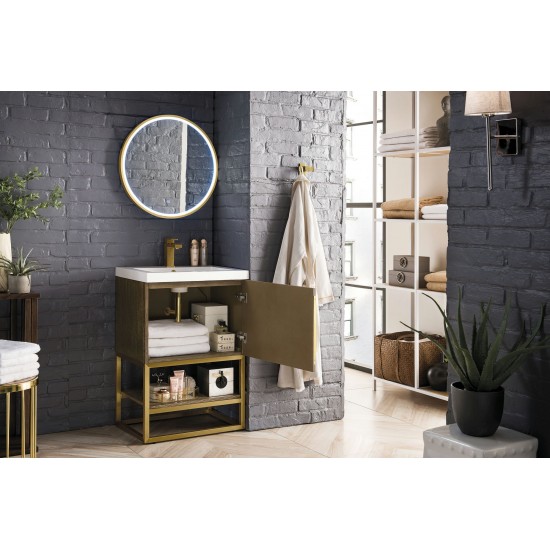 Columbia 24" Single Vanity Latte Oak Radiant Gold w/ White Glossy Composite Top