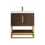 Columbia 31.5" Single Vanity Coffee Oak Radiant Gold w/White Composite Top