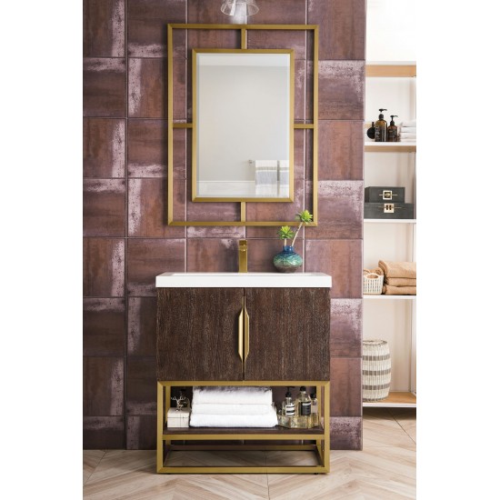 Columbia 31.5" Single Vanity Coffee Oak Radiant Gold w/White Composite Top