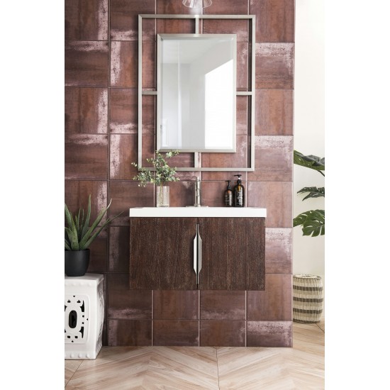 Columbia 31.5" Single Vanity, Coffee Oak w/ White Glossy Composite Countertop