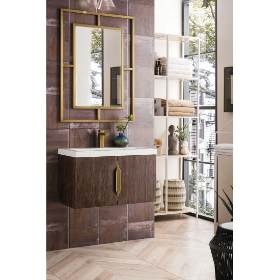 Columbia 31.5" Single Vanity, Coffee Oak w/ White Glossy Composite Countertop