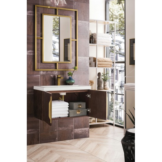 Columbia 31.5" Single Vanity, Coffee Oak w/ White Glossy Composite Countertop