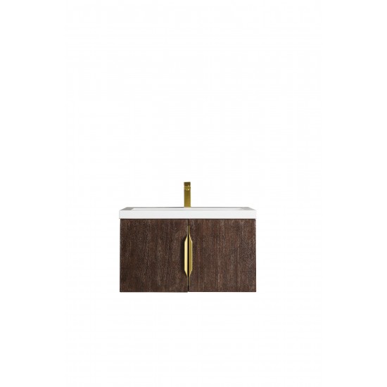 Columbia 31.5" Single Vanity, Coffee Oak w/ White Glossy Composite Countertop