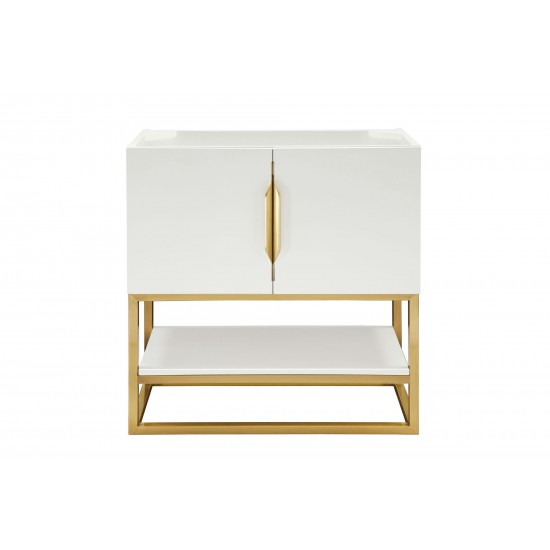 Columbia 31.5" Single Vanity Cabinet, Glossy White, Radiant Gold