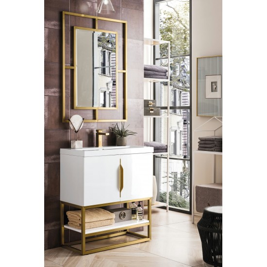 Columbia 31.5" Single Vanity White Radiant Gold w/White Composite Top