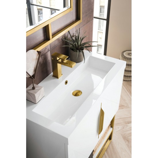 Columbia 31.5" Single Vanity White Radiant Gold w/White Composite Top