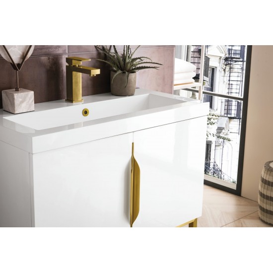 Columbia 31.5" Single Vanity White Radiant Gold w/White Composite Top