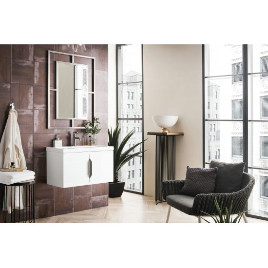Columbia 31.5" Single Vanity, Glossy White w/ White Glossy Composite Countertop