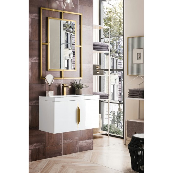 Columbia 31.5" Single Vanity, Glossy White w/ White Glossy Composite Countertop