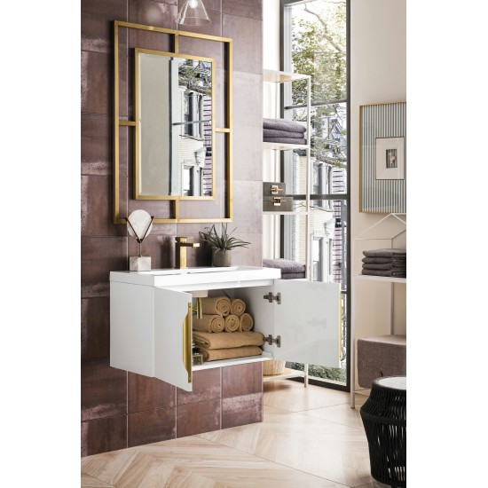Columbia 31.5" Single Vanity, Glossy White w/ White Glossy Composite Countertop