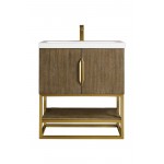 Columbia 31.5" Single Vanity Latte Oak Radiant Gold w/White Glossy Composite Top