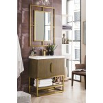 Columbia 31.5" Single Vanity Latte Oak Radiant Gold w/White Glossy Composite Top