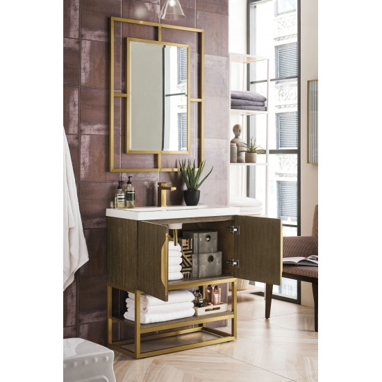 Columbia 31.5" Single Vanity Latte Oak Radiant Gold w/White Glossy Composite Top