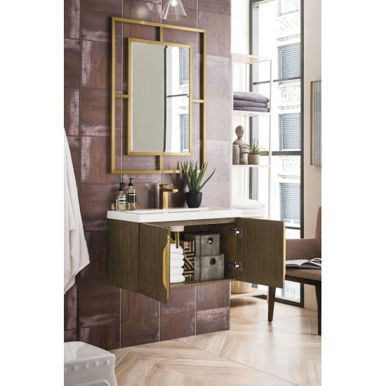 Columbia 31.5" Single Vanity Cabinet, Latte Oak w/ White Glossy Composite Top